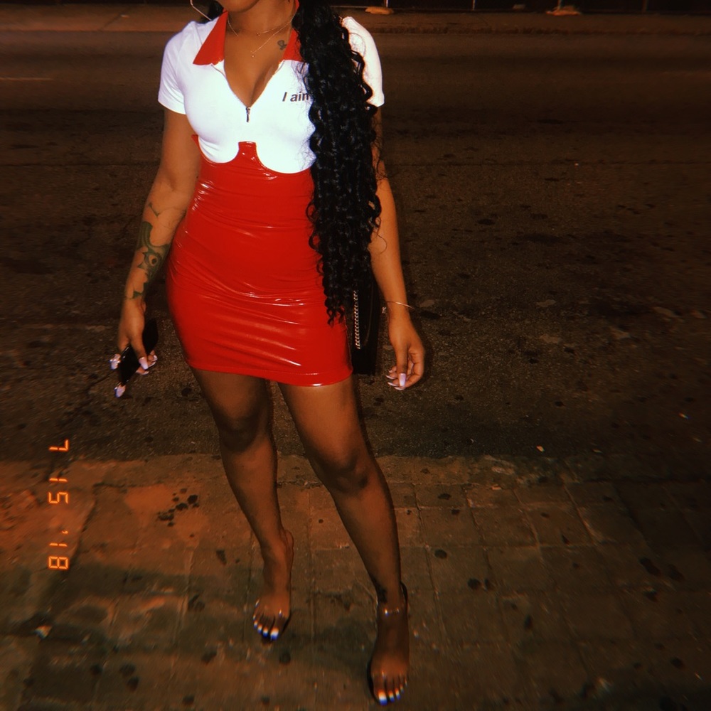 Red Latex Under bust Skirt